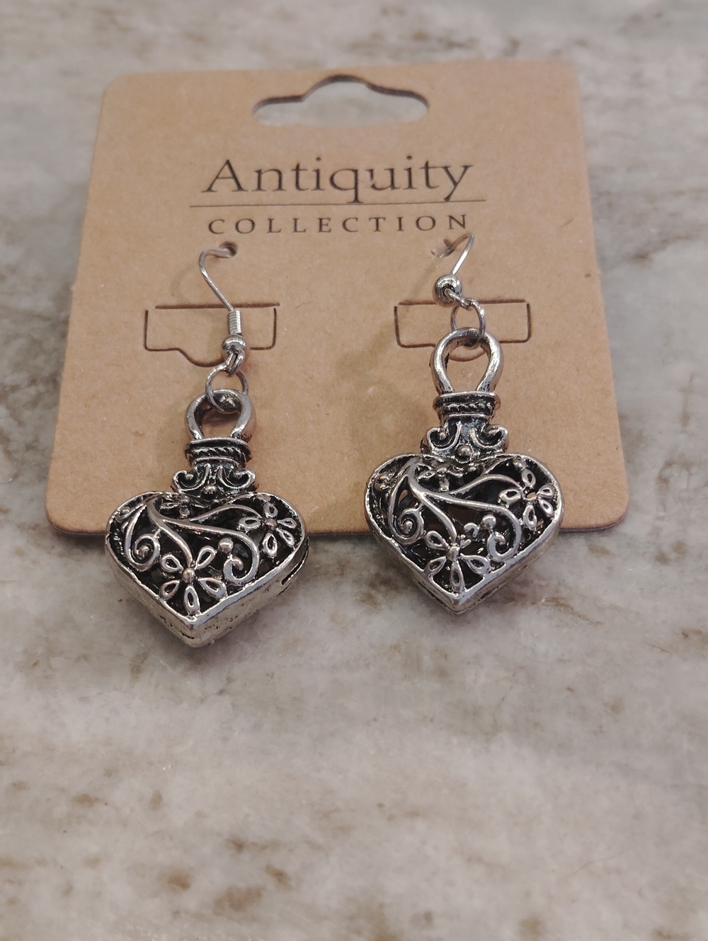 Silver Filigree Heart Dangle Earrings